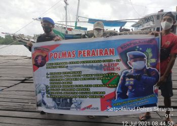 Cegah Penyebaran Covid 19, Satpolairud Polres Seruyan Ajak Masyarkat Disiplin Taati Protokol Kesehatan.