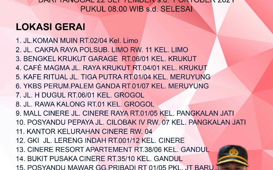 Percepat Herd Immunity, Polsek Cinere Membuka 16 Gerai Vaksinasi Merdeka Aglomerasi 